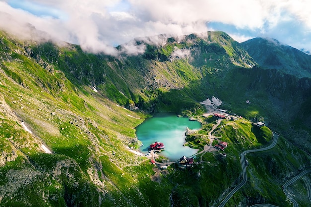 aerial drone view balea lake resort romania 1268 20604